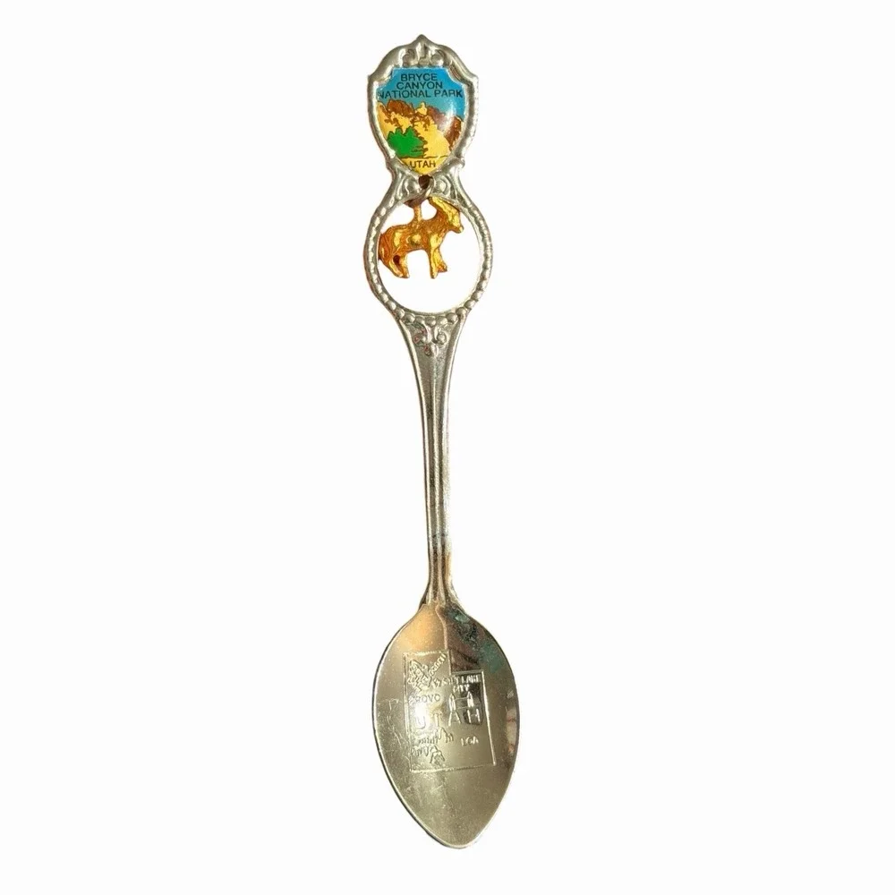 Vintage Bryce Canyon National Park Utah Souvenir Spoon Goat Charm Silver Tone